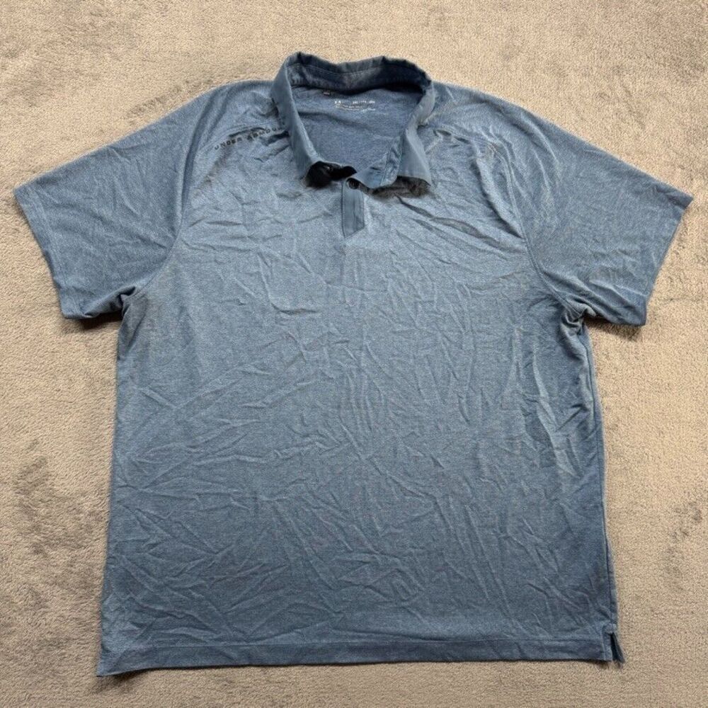 Under Armour Polo Shirt Mens 2XL Blue HeatGear‎ Short Sleeve Collared